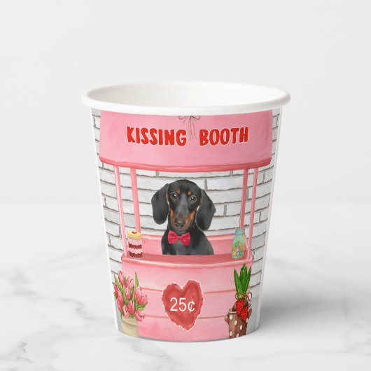 Gobelets En Papier Dachshund Chien Valentine's Day Kissing Booth (Verso)