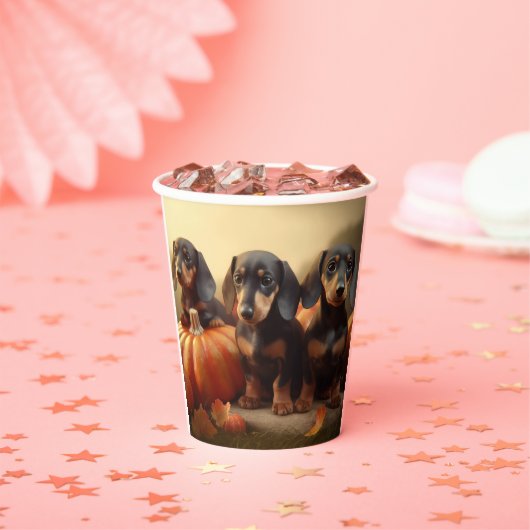 Gobelets En Papier Dachshund Chiot Automne Citrouille de plaisir (Insitu)