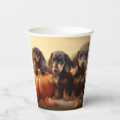 Gobelets En Papier Dachshund Chiot Automne Citrouille de plaisir (Verso)