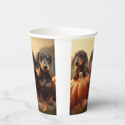 Gobelets En Papier Dachshund Chiot Automne Citrouille de plaisir (Droite)