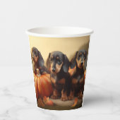 Gobelets En Papier Dachshund Chiot Automne Citrouille de plaisir (Recto)