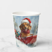 Gobelets En Papier Dachshund Dog in Sledge Let it neige Noël (Verso)