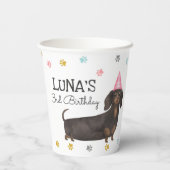 Gobelets En Papier Dachshund Lets Pawty Dog Anniversaire de la coupe (Verso)
