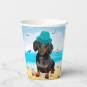 Gobelets En Papier Dachshund sur la plage (Verso)