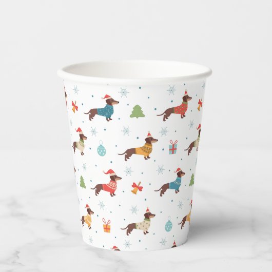 Gobelets En Papier Dachshunds dans le Motif des pulls de Noël (Recto)