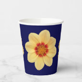 Gobelets En Papier Dahlia jaune motif floral sur bleu (Gauche)