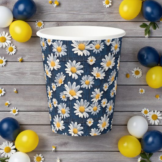 Gobelets En Papier Daisies on Blue Denim Birthday Party
