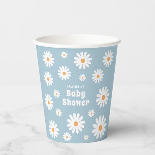 Gobelets En Papier Daisy Baby Boy Shower Blue Flower Power (Recto)