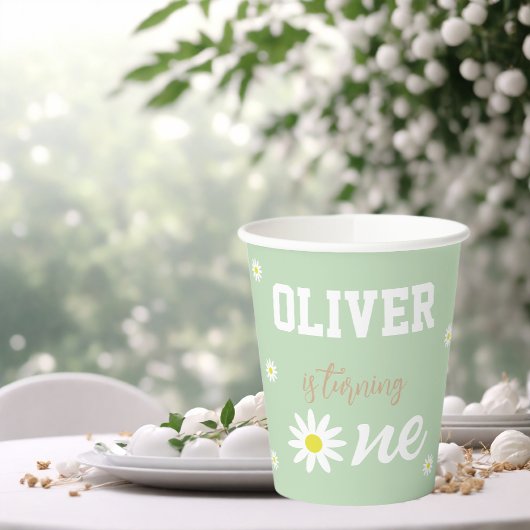 Gobelets En Papier Daisy Neutre Genre 1er Anniversaire Party Boho Gre