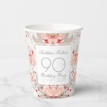 Gobelets En Papier Damask Floral 90th Birthday Party Paper Cup<br><div class="desc">Superbe vintage damassé motif floral sur arrière - plan pâle. Coupe de papier de 90e anniversaire sophistiquée et féminine avec des formes carrés blanches et transparentes pour les textes. Vous pouvez facilement modifier le texte (police, couleur, taille et position) en cliquant sur le bouton personnaliser. Éléments d'anniversaire correspondants : serviette...</div>