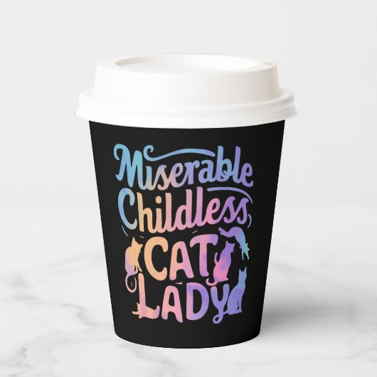 Gobelets En Papier Dame de chat misérable sans enfants (Recto)