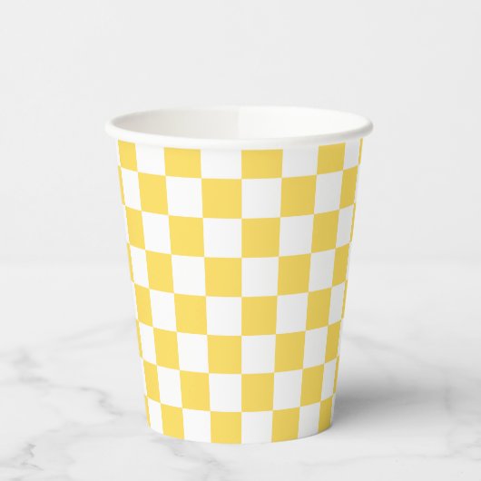 Gobelets En Papier Damier jaune visuel classique (Gauche)