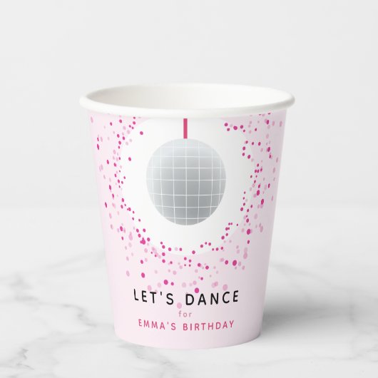 Gobelets En Papier Dance Disco Ball Party Personnalisé Rose Black Par (Recto)