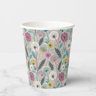 Gobelets En Papier Dandelion et feuillage vibreux Motif sans couture