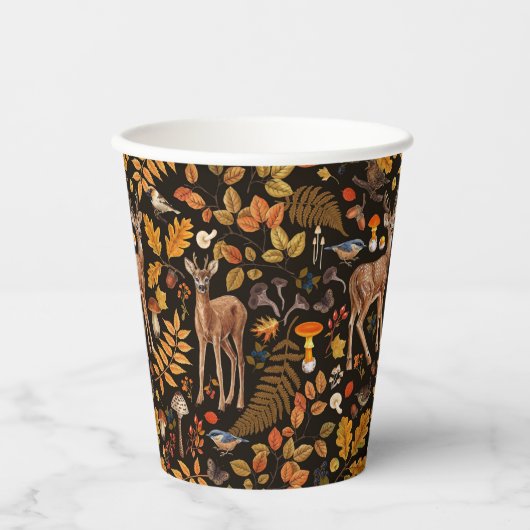 Gobelets En Papier Dans les bois / Cerf d'automne sur noir (Recto)
