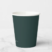 Gobelets En Papier Dark Green Modern Script Nom du monogramme (Gauche)