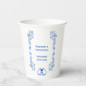 Gobelets en papier de mariage Bleu Saphir Cloches (Recto)