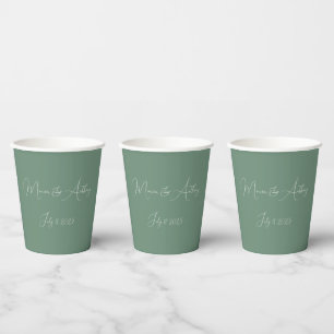 Gobelets En Papier Décontracté Sage Vert Simple Script Minimaliste Ma