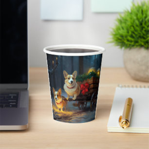 Gobelets En Papier Décor de Noël Chariot Corgi enneigé