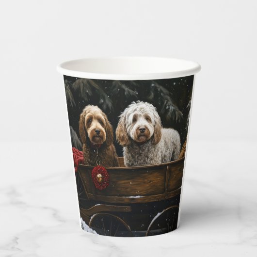 Gobelets En Papier Décor de Noël Cockapoo Snowy Sleigh (Verso)
