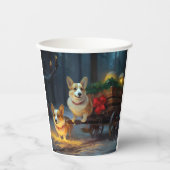 Gobelets En Papier Décor de Noël Corgi Snowy Sleigh (Recto)