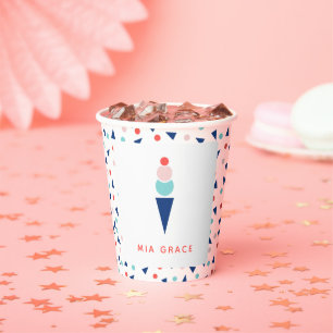 Gobelets En Papier Décor personnalisé de la soirée crème glacée en bl