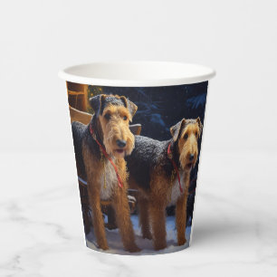 Gobelets En Papier Décoration de Noël Traîneau enneigé d'Airedale