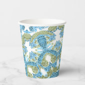 Gobelets En Papier décoration d'ornement bleu vert blanc (Recto)