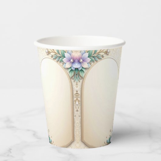 Gobelets En Papier Decorative Floral Frame with Pearls Paper Cups (Recto)