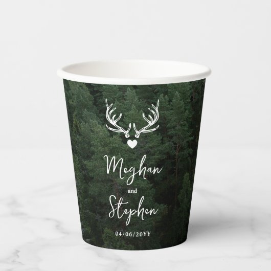 Gobelets En Papier Deer Antlers Woodland Pine Tree Forest Wedding (Recto)