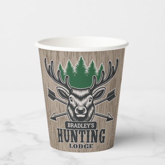 Gobelets En Papier Deer Elk Hunter AJOUTER NOM Bow Hunter Lodge Cabin (Recto)