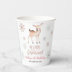 Gobelets En Papier Deer Winter ONEderland 1er anniversaire Rose Gold