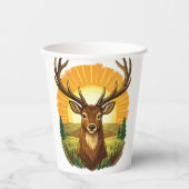 Gobelets En Papier Deer with Antlers Sunset Forest Hunter Gift (Recto)