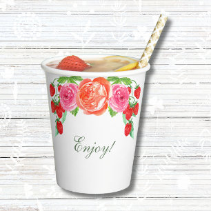 Gobelets En Papier Déjeuner de mariage aux fleurs de pêcher rose pivo