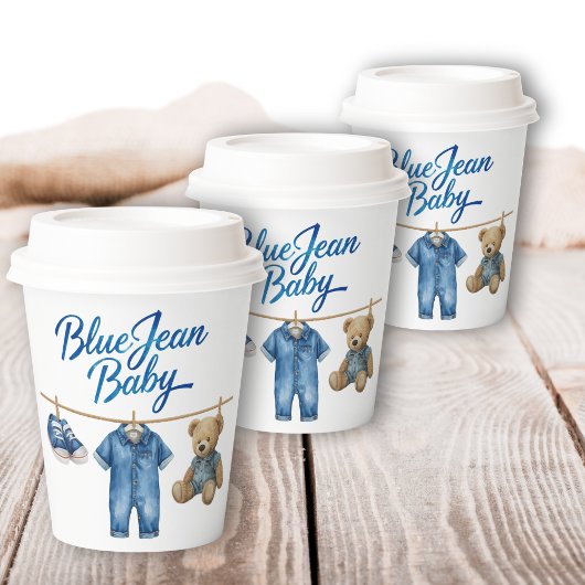 Gobelets En Papier Denim Bear Clothesline Boy Blue Jean Baby shower