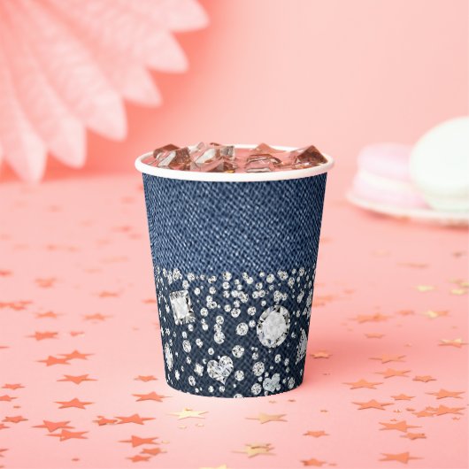 Gobelets En Papier Denim & Diamonds Blue Jean Bling Anniversaire Part (Insitu)