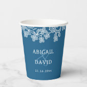 Gobelets En Papier Dentelle blanche sur Mariage bleu (Verso)