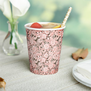 Gobelets En Papier Dentelle de mariage rose vintage