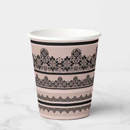 Gobelets En Papier Dentelle noire, ajourée, arrière - plan marron, be (Recto)