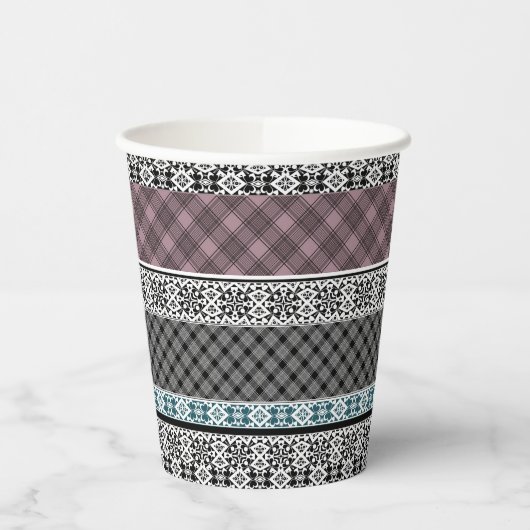 Gobelets En Papier Dentelle patchwork noir et blanc (Gauche)