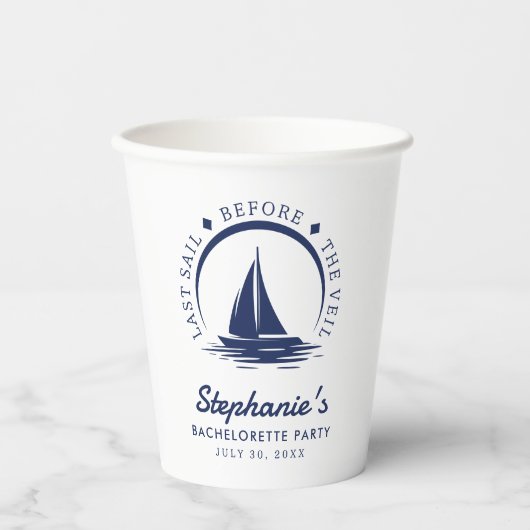 Gobelets En Papier Dernière voile avant le Veil Bachelorette Party (Recto)