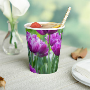 Gobelets En Papier Des tulipes lilas lumineuses par jour ensoleillé