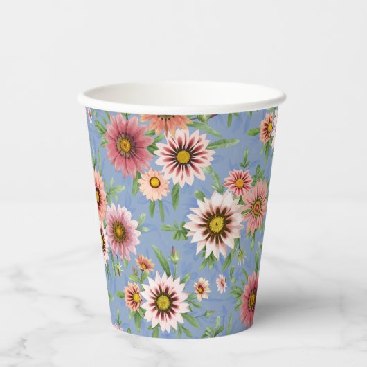 Gobelets En Papier Design floral bleu et rose (Recto)