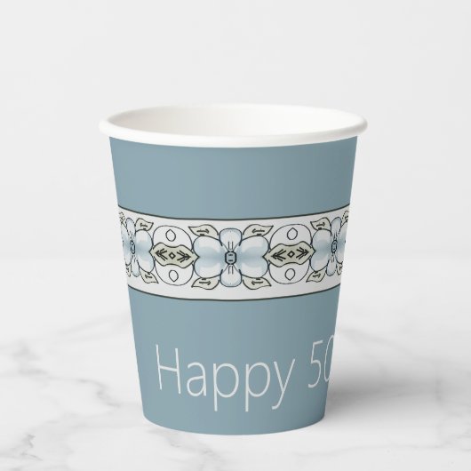 Gobelets En Papier Designer Washed Blue Floral (Recto)