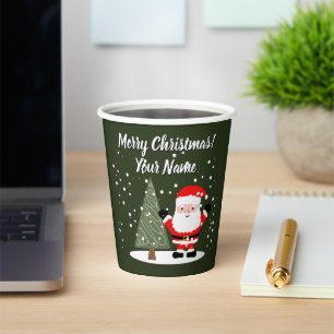 Gobelets En Papier Dessin animé de Père Noël heureux avec arbre de No