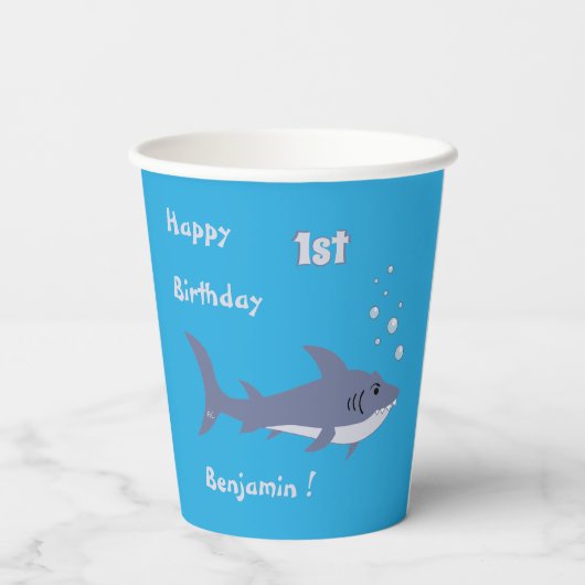 Gobelets En Papier Dessin Bleu requin nage Bleu tasse de papier d'ann (Verso)