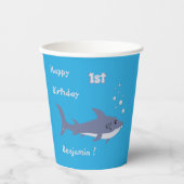 Gobelets En Papier Dessin Bleu requin nage Bleu tasse de papier d'ann (Recto)