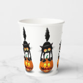 Gobelets En Papier Dessin d'Halloween au chat effrayé sur Citrouille (Recto)