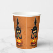 Gobelets En Papier Dessin d'Halloween au chat effrayé sur Citrouille (Droite)