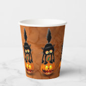 Gobelets En Papier Dessin d'Halloween au chat effrayé sur Citrouille (Recto)